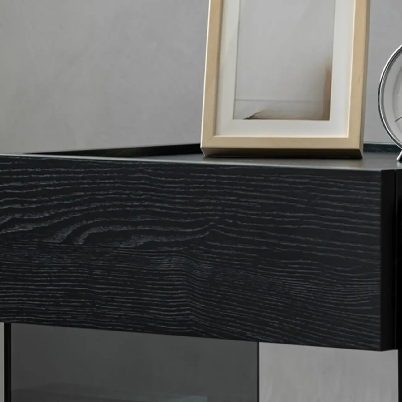 Modern Pine Wood 2 Drawer Nightstand with Lighting Image - 11