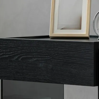 Modern Pine Wood 2 Drawer Nightstand with Lighting Image - 11