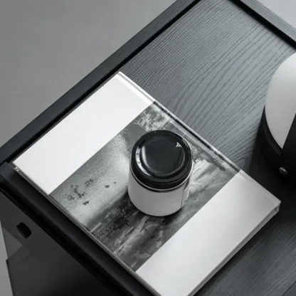 Modern Pine Wood 2 Drawer Nightstand with Lighting Image - 12