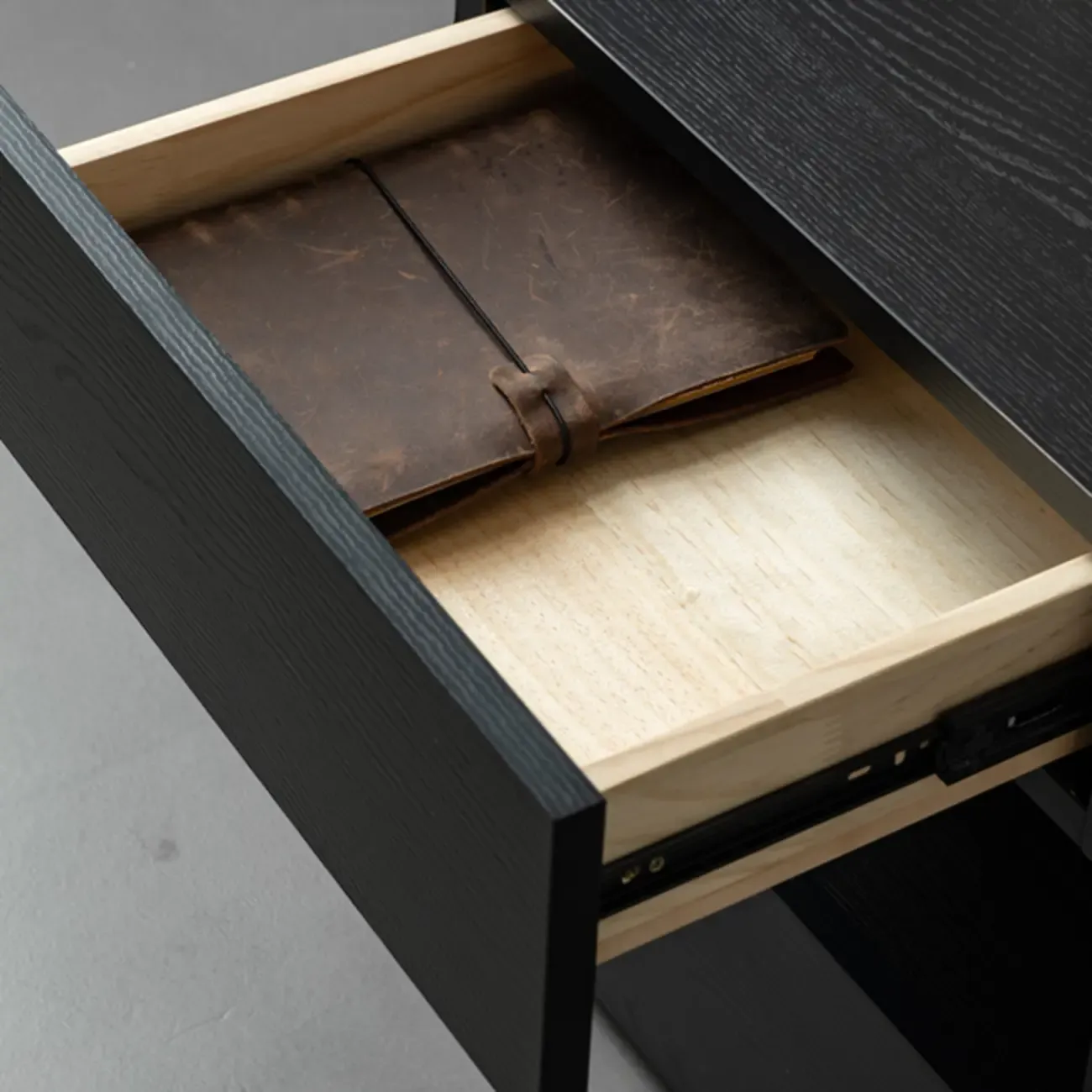 Modern Pine Wood 2 Drawer Nightstand with Lighting Image - 13