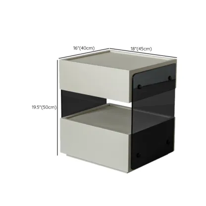 Modern Pine Wood 2 Drawer Nightstand with Lighting Image - 17