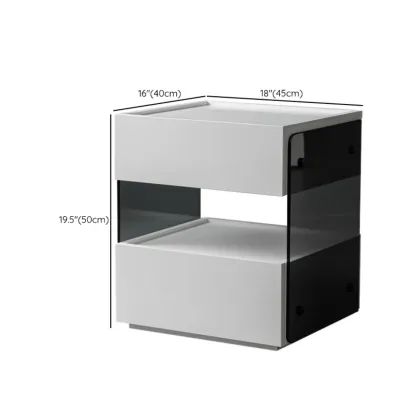 Modern Pine Wood 2 Drawer Nightstand with Lighting Image - 18