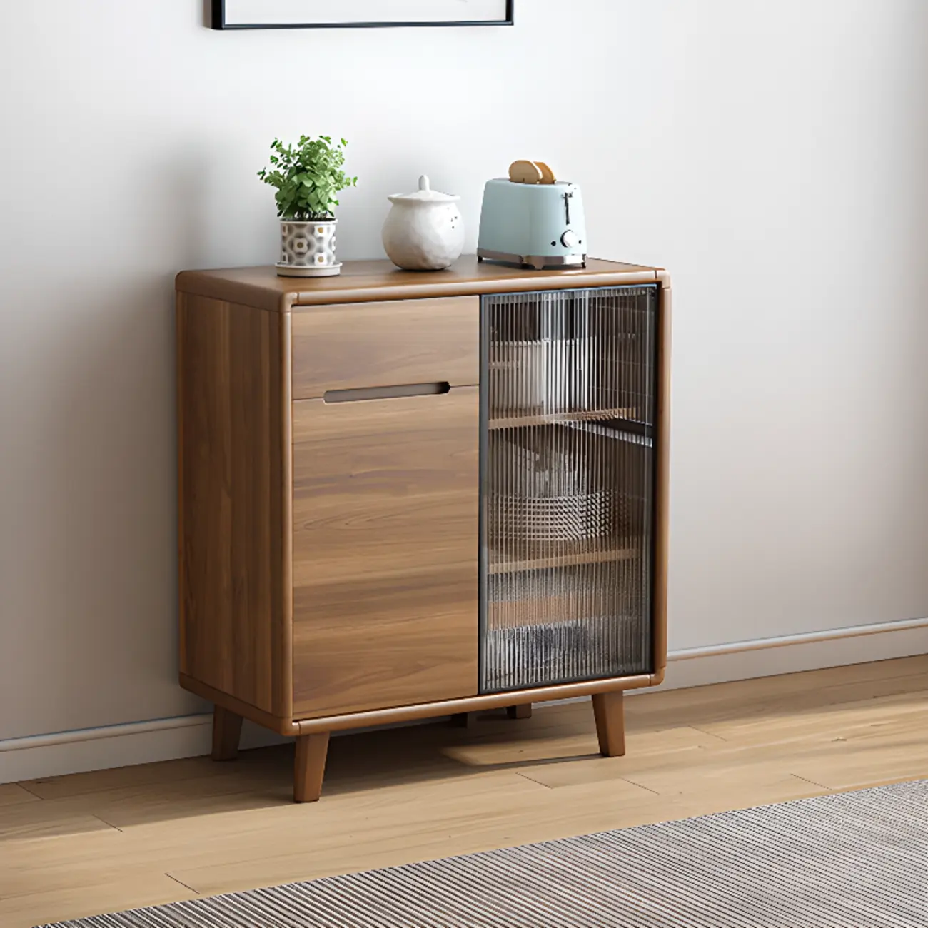 Brown Wooden 3-Drawer Sliding Door Buffet Cabinet Image - 4 | homeyfad