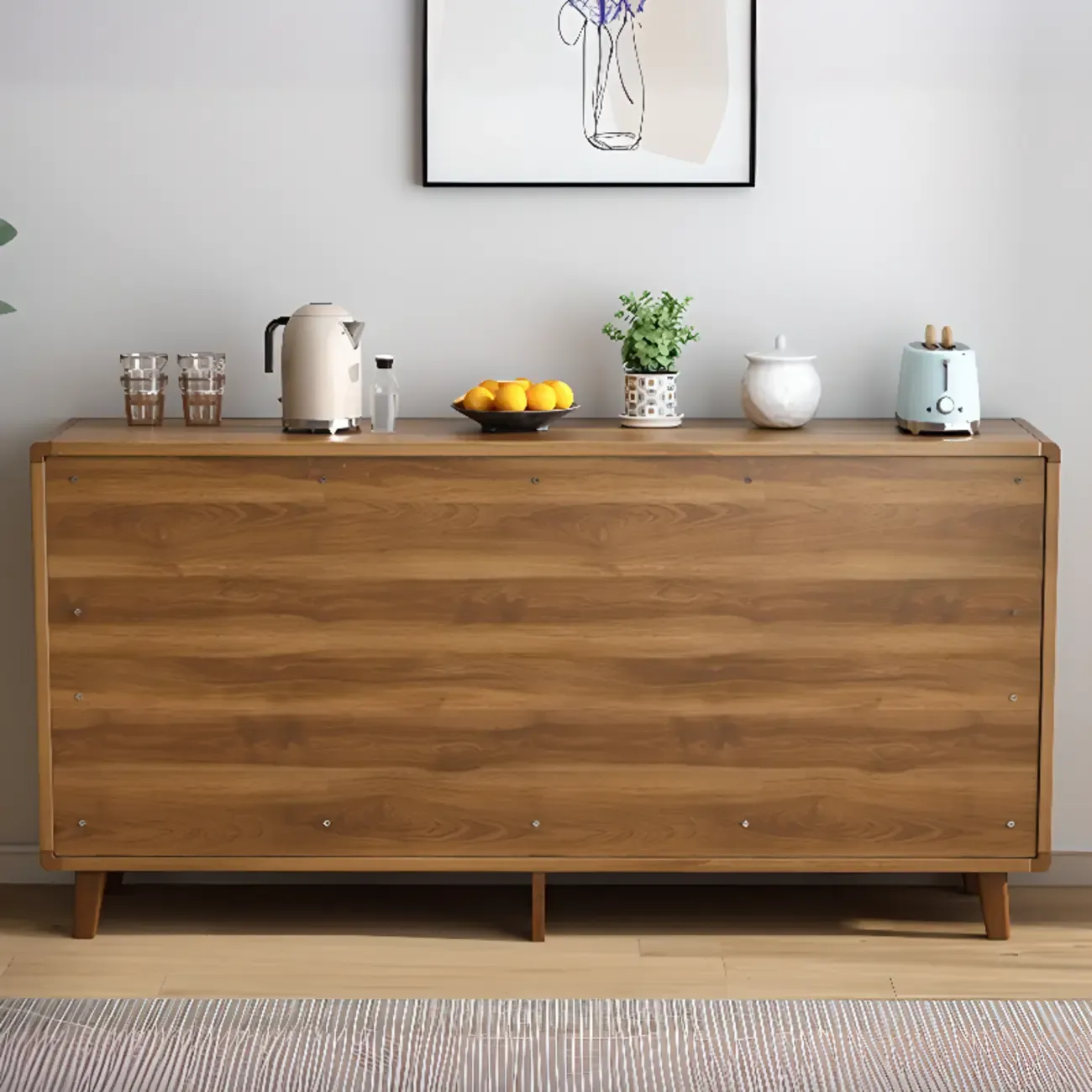 Brown Wooden 3-Drawer Sliding Door Buffet Cabinet Image - 6