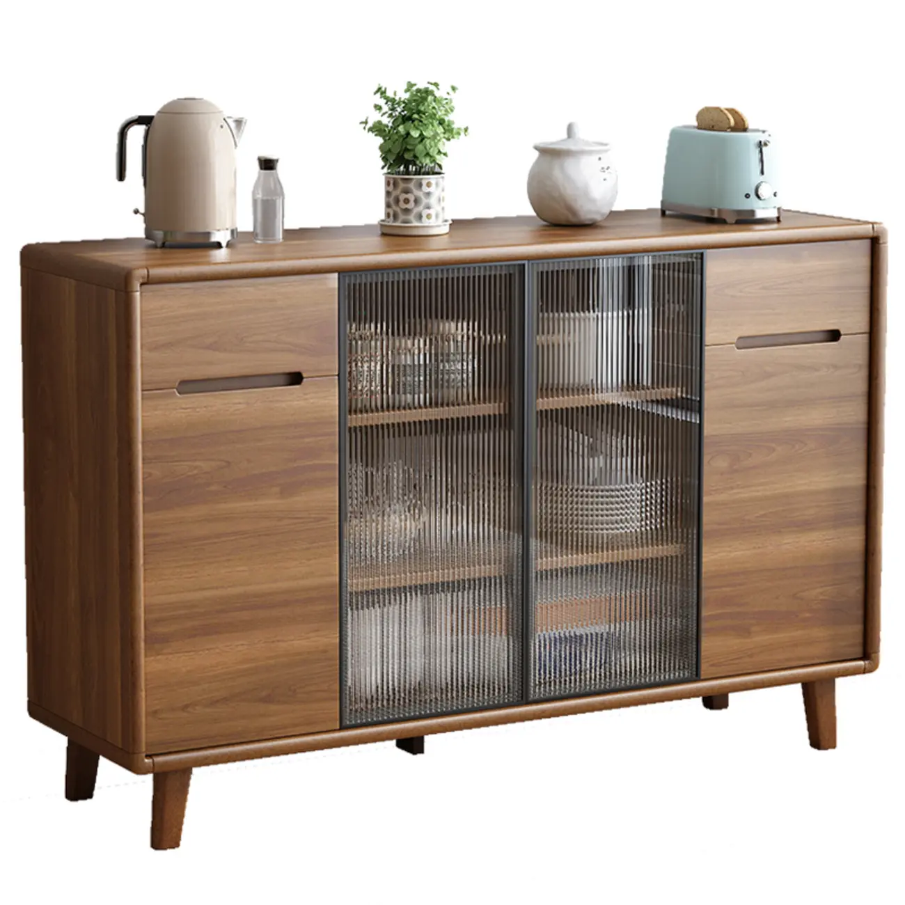 Brown Wooden 3-Drawer Sliding Door Buffet Cabinet Image - 14 | homeyfad