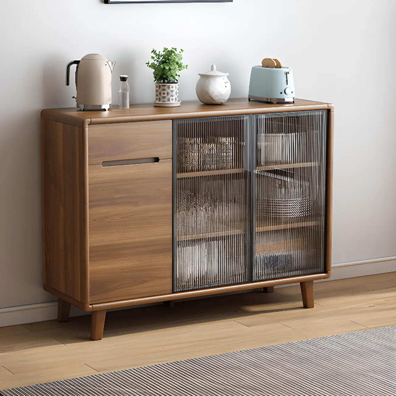 Brown Wooden 3-Drawer Sliding Door Buffet Cabinet Image - 1 | homeyfad