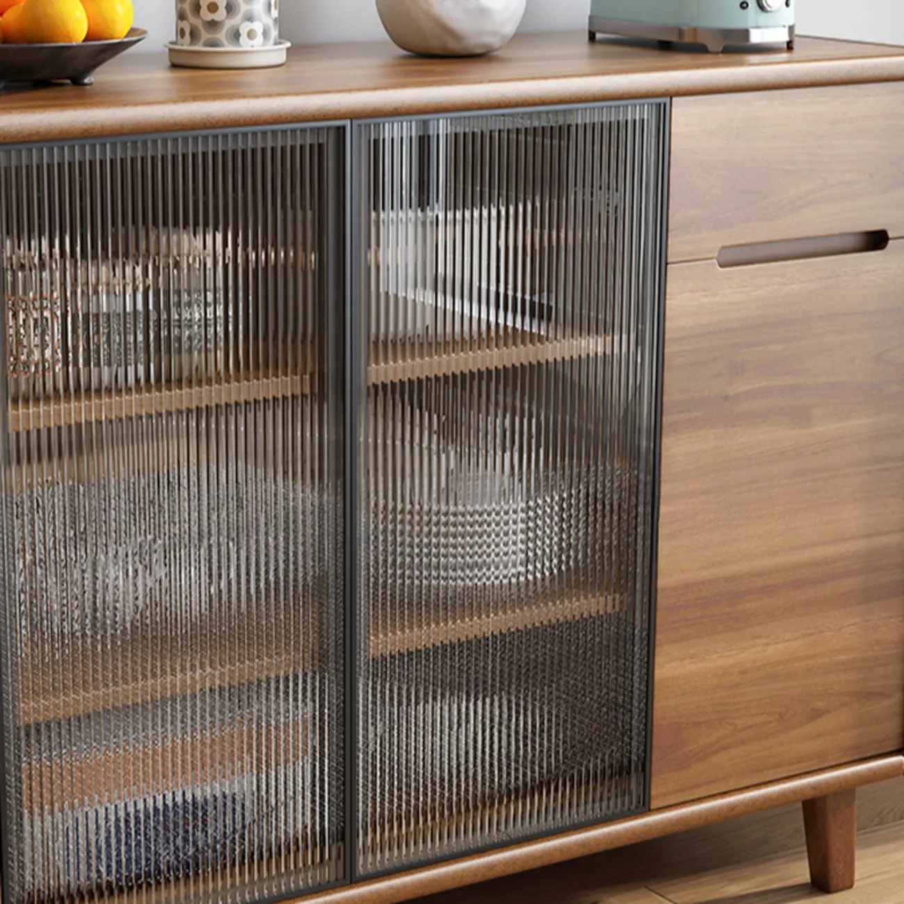 Brown Wooden 3-Drawer Sliding Door Buffet Cabinet Image - 7 | homeyfad