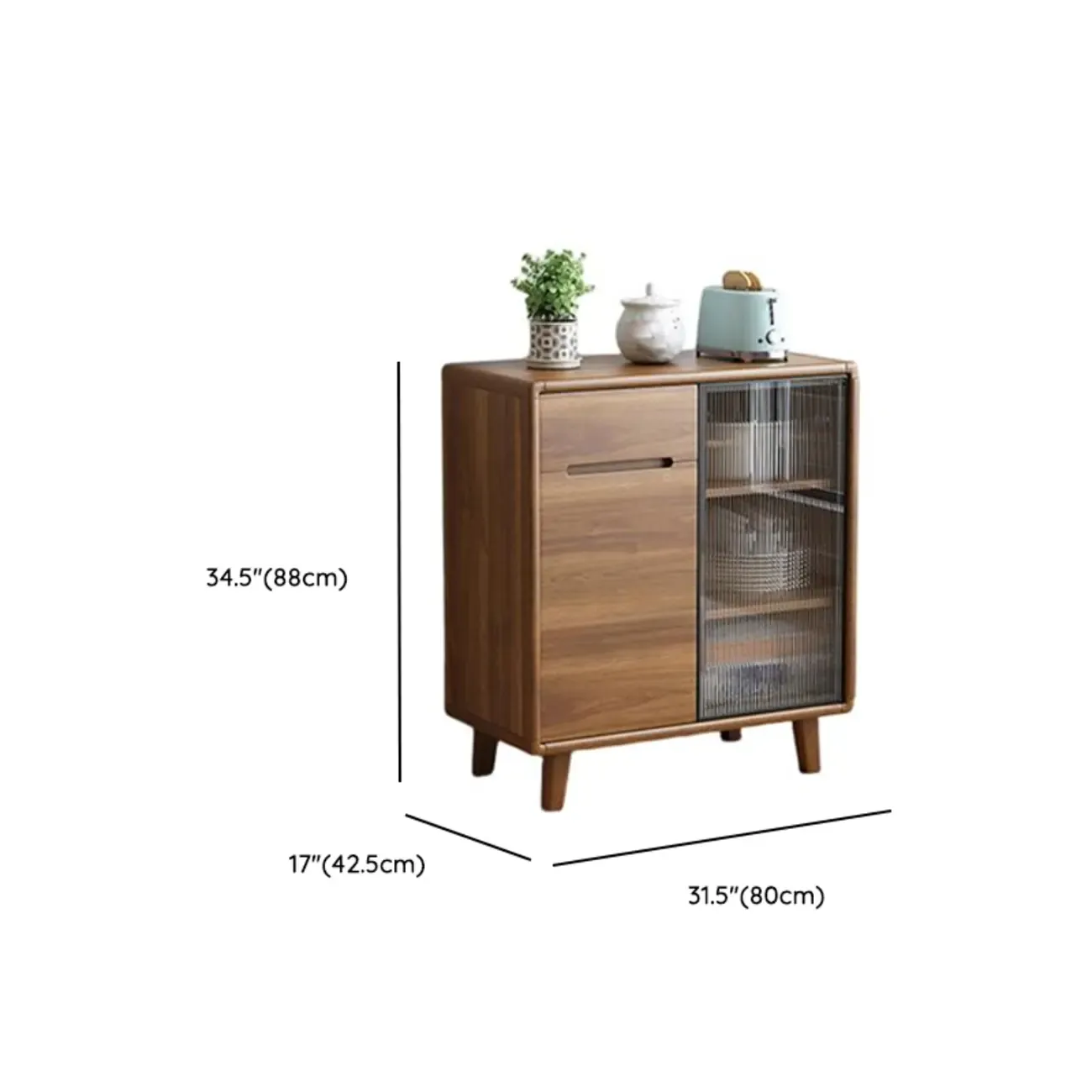 Brown Wooden 3-Drawer Sliding Door Buffet Cabinet #size