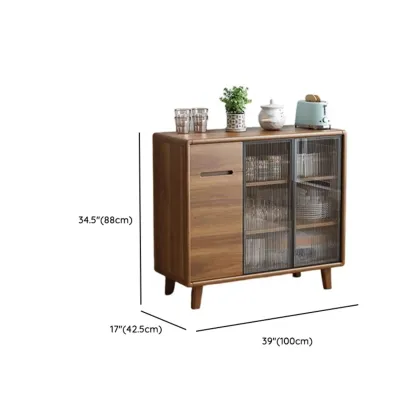 Brown Wooden 3-Drawer Sliding Door Buffet Cabinet Image - 16