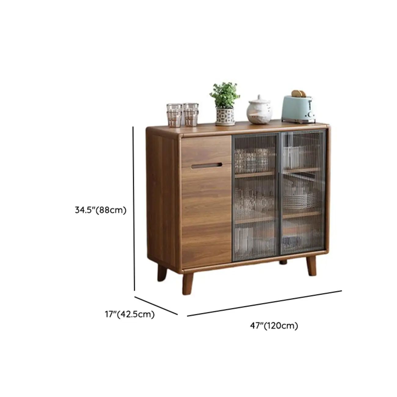Brown Wooden 3-Drawer Sliding Door Buffet Cabinet Image - 17 | homeyfad