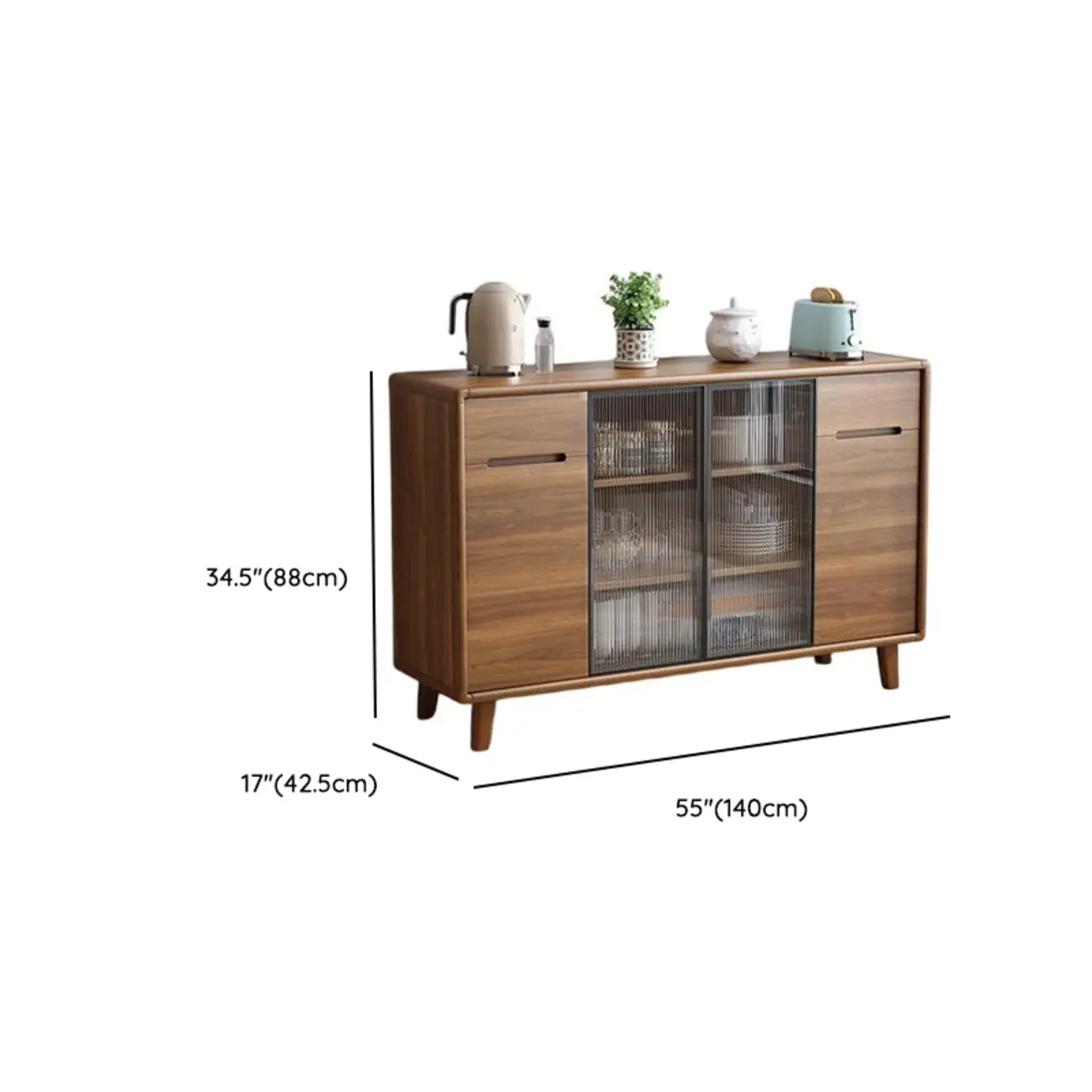 Brown Wooden 3-Drawer Sliding Door Buffet Cabinet Image - 18 | homeyfad