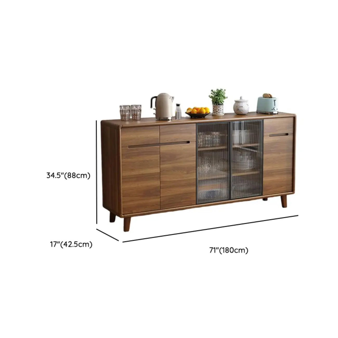 Brown Wooden 3-Drawer Sliding Door Buffet Cabinet Image - 20 | homeyfad