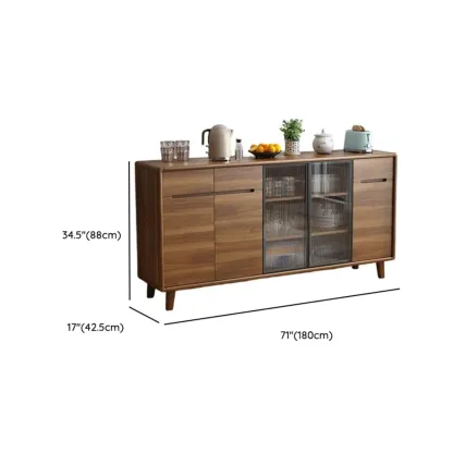Brown Wooden 3-Drawer Sliding Door Buffet Cabinet Image - 20
