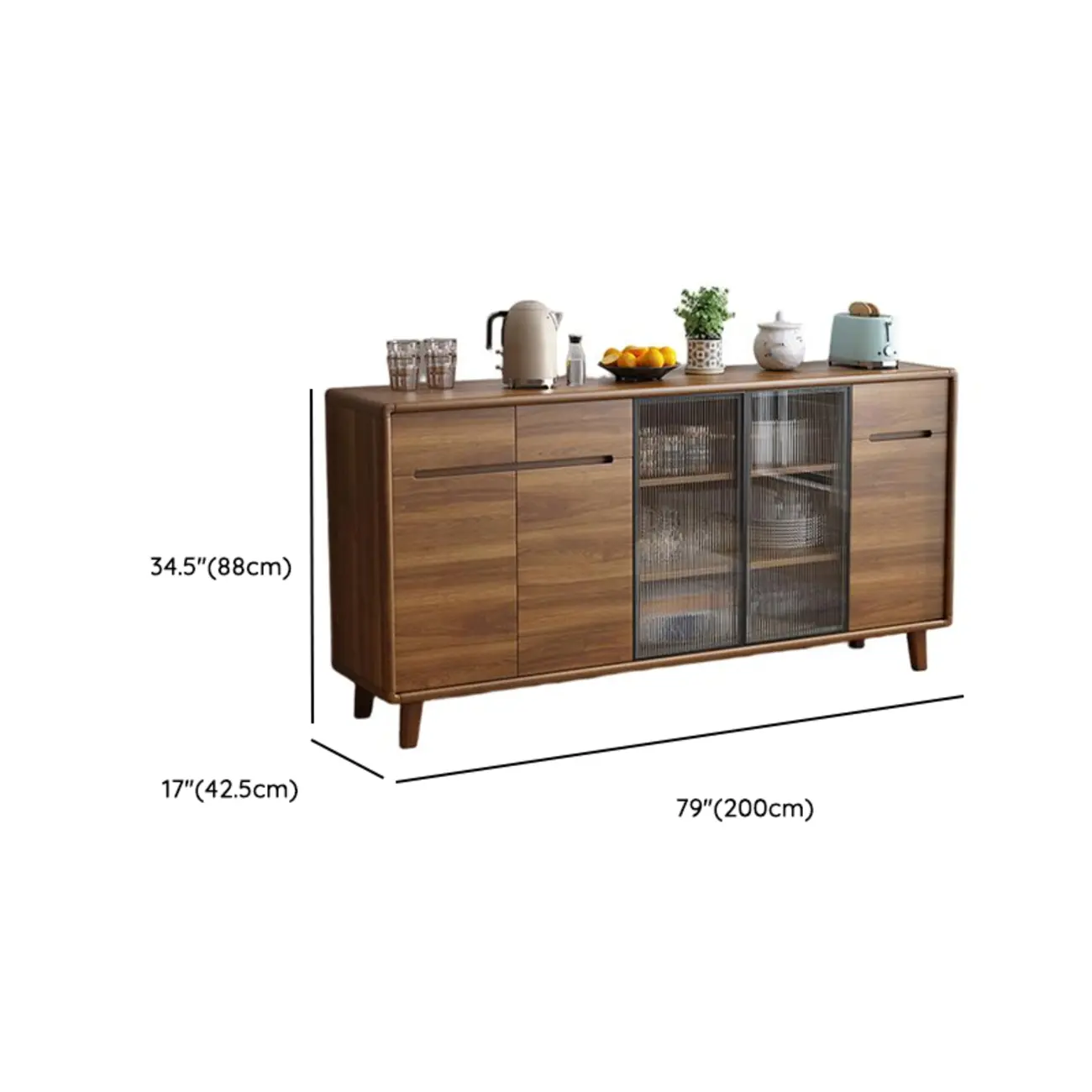 Brown Wooden 3-Drawer Sliding Door Buffet Cabinet Image - 21 | homeyfad