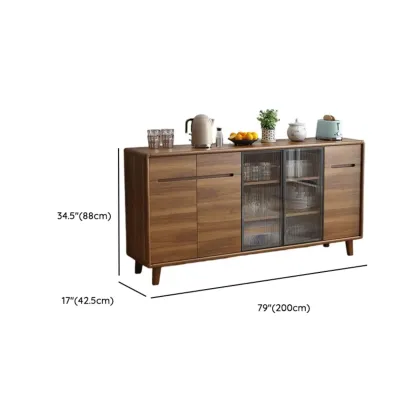 Brown Wooden 3-Drawer Sliding Door Buffet Cabinet Image - 21