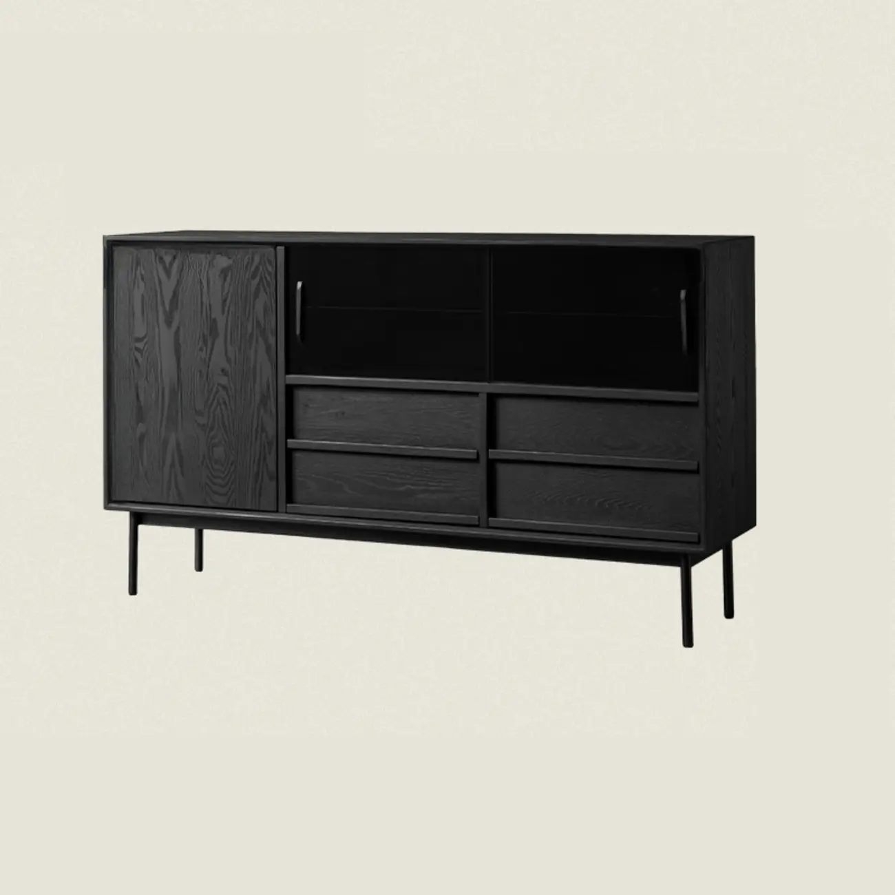 Lighting Black Wooden 4-Drawer Storage Buffet Cabinet Image - 8 | homeyfad
