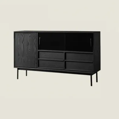Lighting Black Wooden 4-Drawer Storage Buffet Cabinet Image - 8