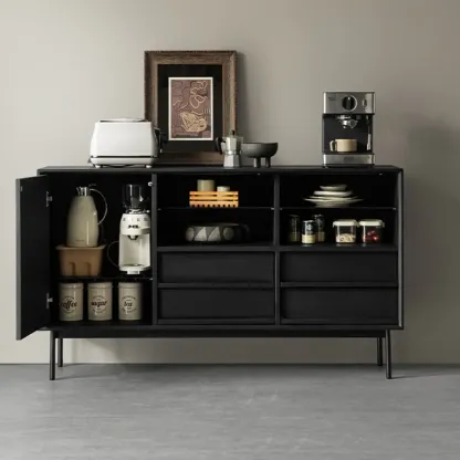 Lighting Black Wooden 4-Drawer Storage Buffet Cabinet Image - 4