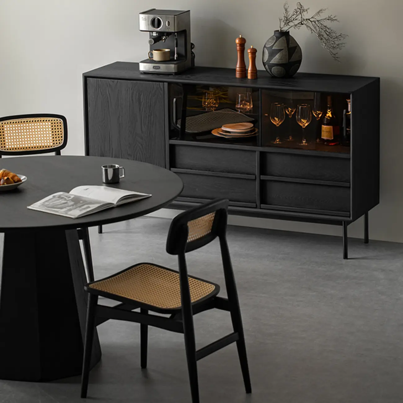 Lighting Black Wooden 4-Drawer Storage Buffet Cabinet Image - 3 | homeyfad