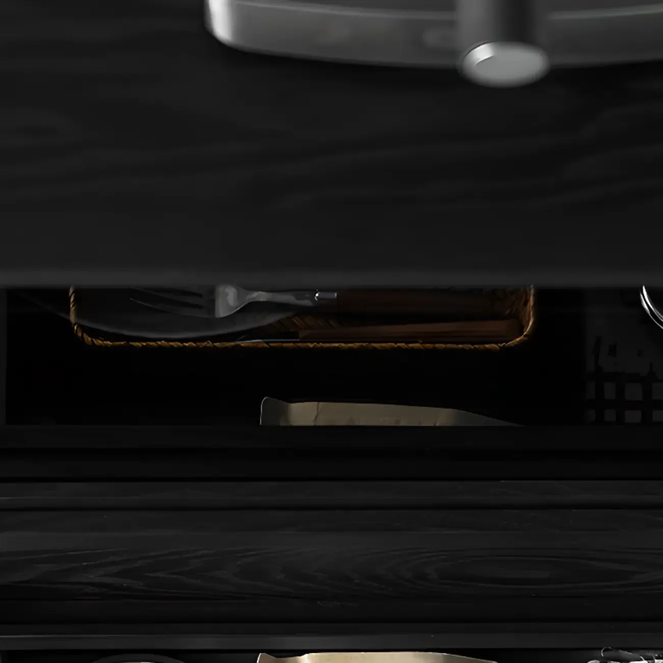 Lighting Black Wooden 4-Drawer Storage Buffet Cabinet Image - 6