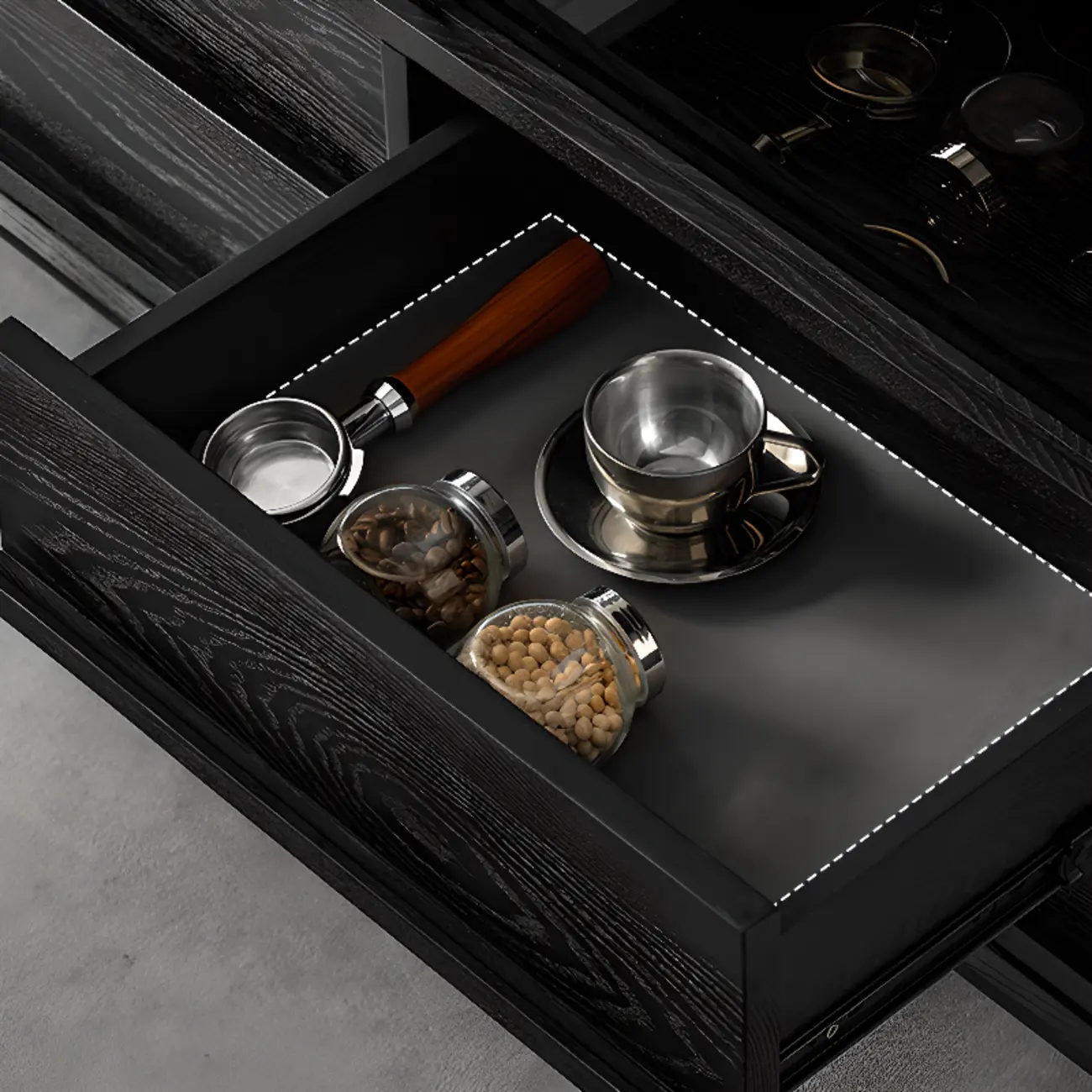 Lighting Black Wooden 4-Drawer Storage Buffet Cabinet Image - 5 | homeyfad