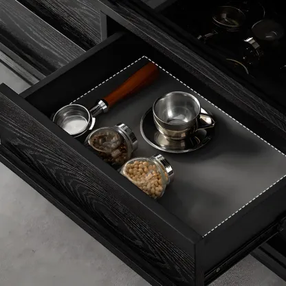 Lighting Black Wooden 4-Drawer Storage Buffet Cabinet Image - 5