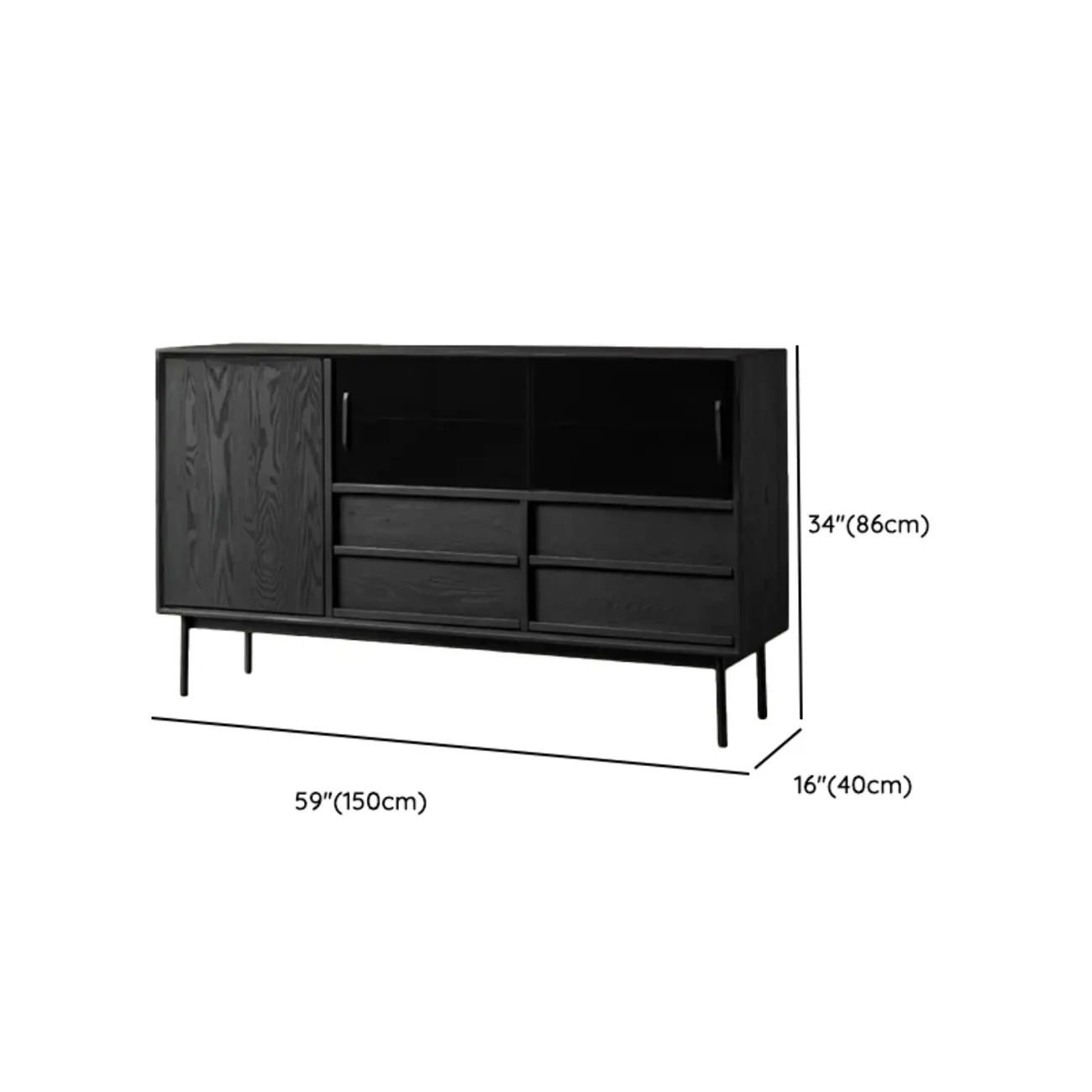 Lighting Black Wooden 4-Drawer Storage Buffet Cabinet #size | homeyfad
