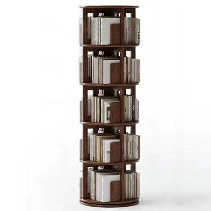 Narrow Vertical Adjustable 360° Rotating Wooden Bookcase Image - 16