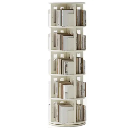 Narrow Vertical Adjustable 360° Rotating Wooden Bookcase Image - 17