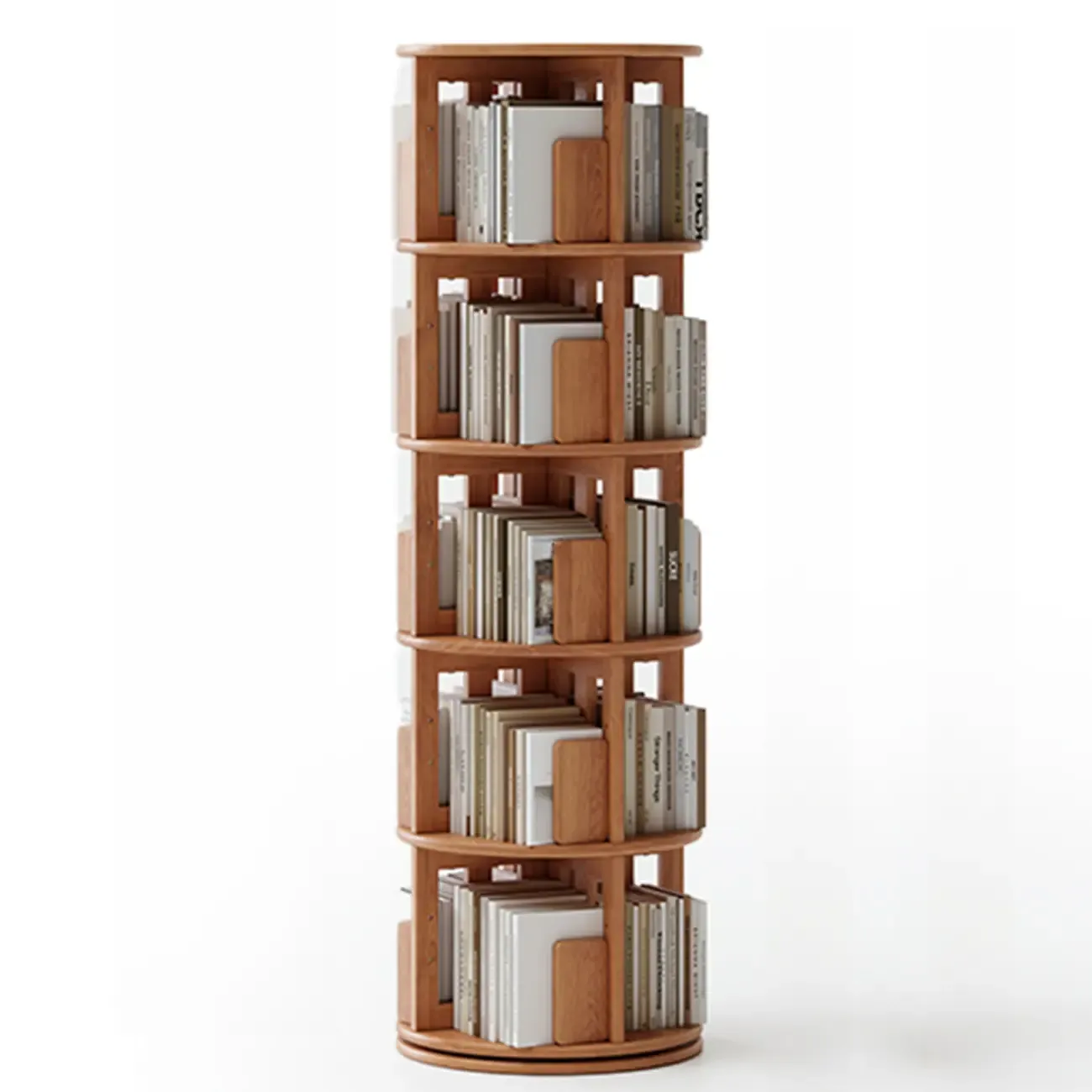 Narrow Vertical Adjustable 360° Rotating Wooden Bookcase Image - 18
