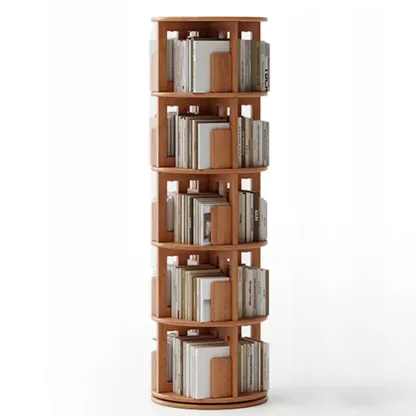 Narrow Vertical Adjustable 360° Rotating Wooden Bookcase Image - 18
