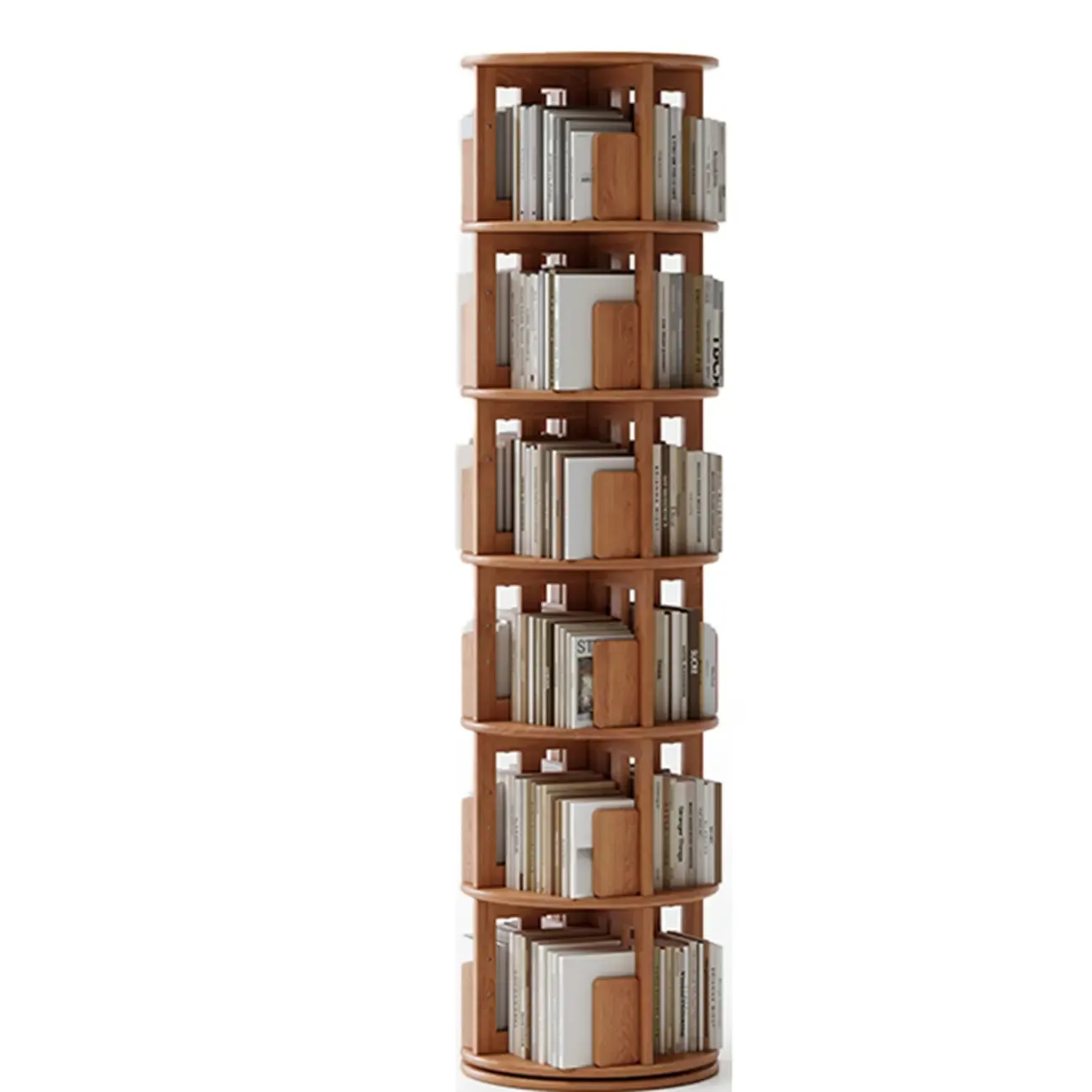 Narrow Vertical Adjustable 360° Rotating Wooden Bookcase Image - 19