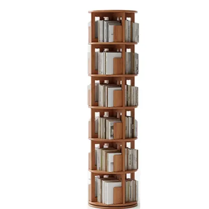 Narrow Vertical Adjustable 360° Rotating Wooden Bookcase Image - 19