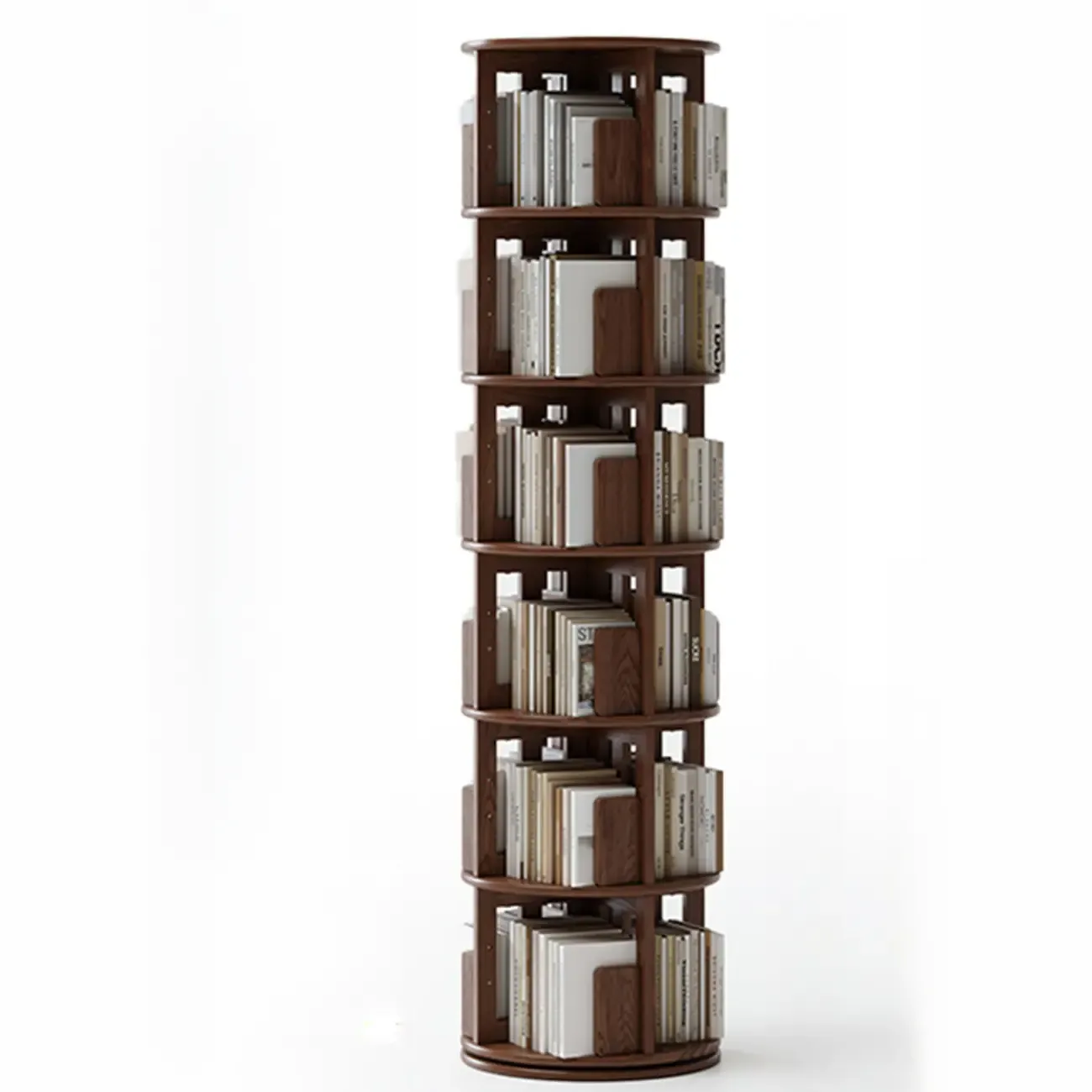 Narrow Vertical Adjustable 360° Rotating Wooden Bookcase Image - 20