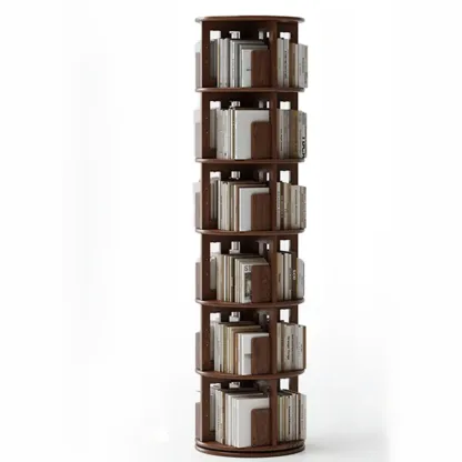 Narrow Vertical Adjustable 360° Rotating Wooden Bookcase Image - 20