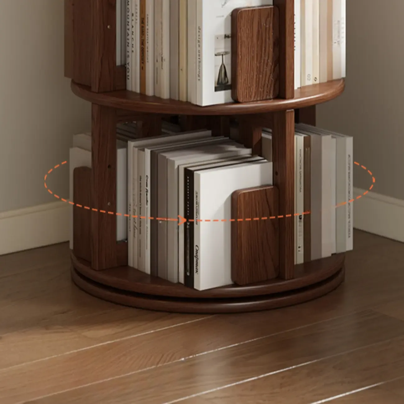 Narrow Vertical Adjustable 360° Rotating Wooden Bookcase Image - 6