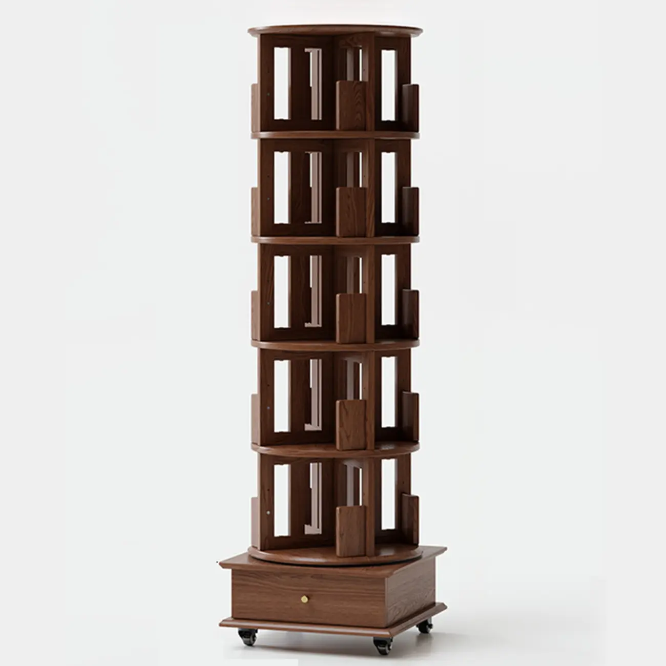 Narrow Vertical Adjustable 360° Rotating Wooden Bookcase Image - 22 | homeyfad