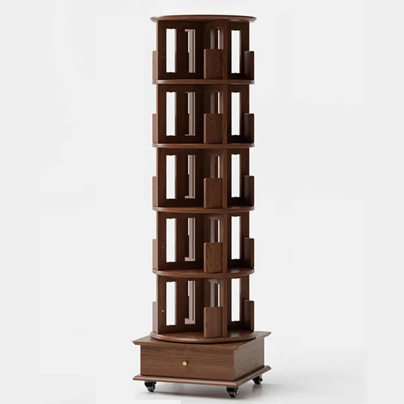 Narrow Vertical Adjustable 360° Rotating Wooden Bookcase Image - 22