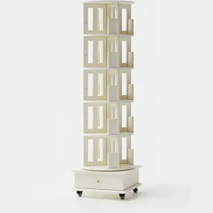 Narrow Vertical Adjustable 360° Rotating Wooden Bookcase Image - 23