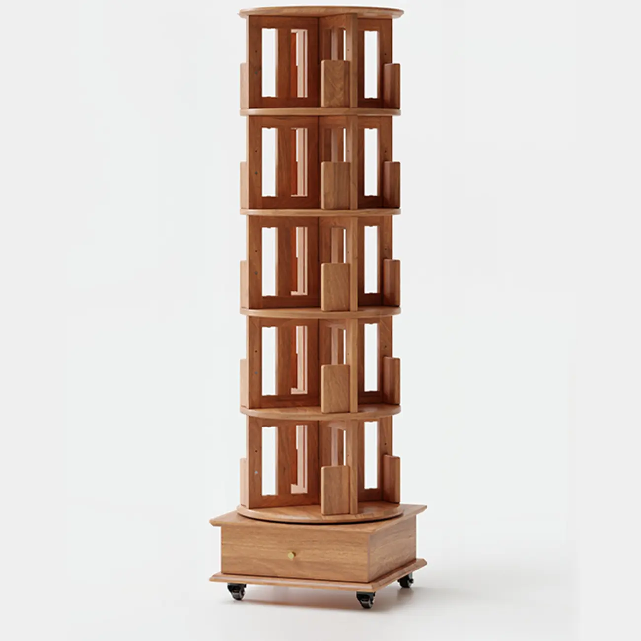 Narrow Vertical Adjustable 360° Rotating Wooden Bookcase Image - 25 | homeyfad