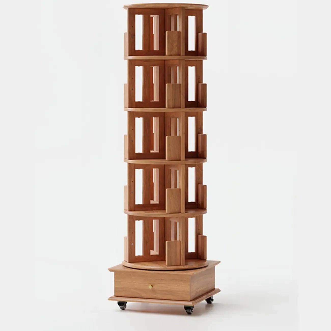 Narrow Vertical Adjustable 360° Rotating Wooden Bookcase Image - 25