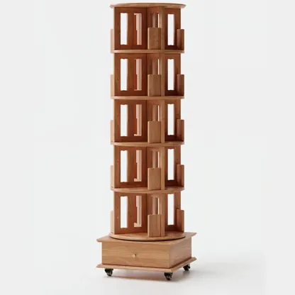 Narrow Vertical Adjustable 360° Rotating Wooden Bookcase Image - 25