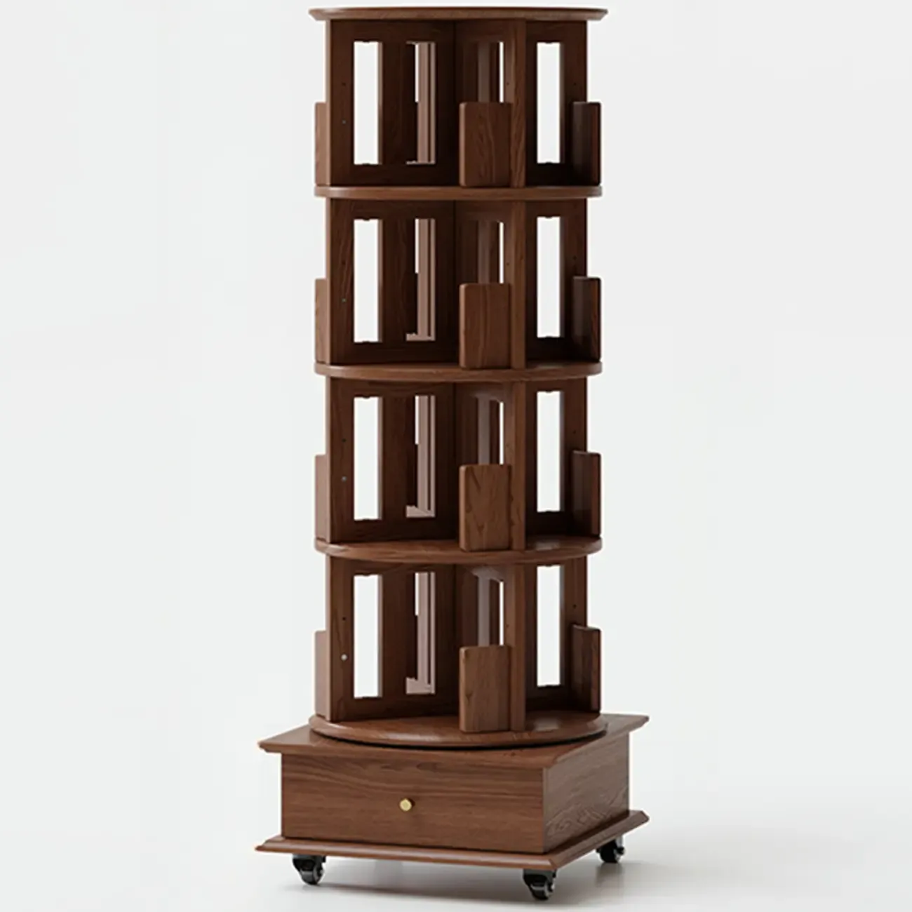 Narrow Vertical Adjustable 360° Rotating Wooden Bookcase Image - 26