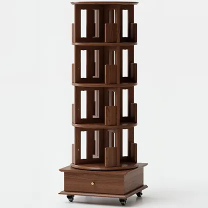 Narrow Vertical Adjustable 360° Rotating Wooden Bookcase Image - 26