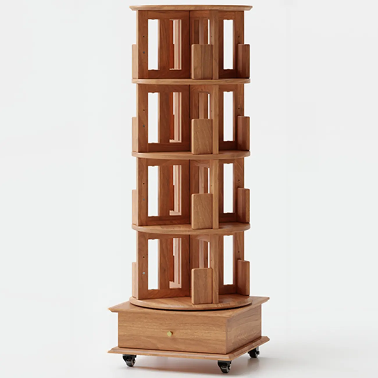Narrow Vertical Adjustable 360° Rotating Wooden Bookcase Image - 27 | homeyfad