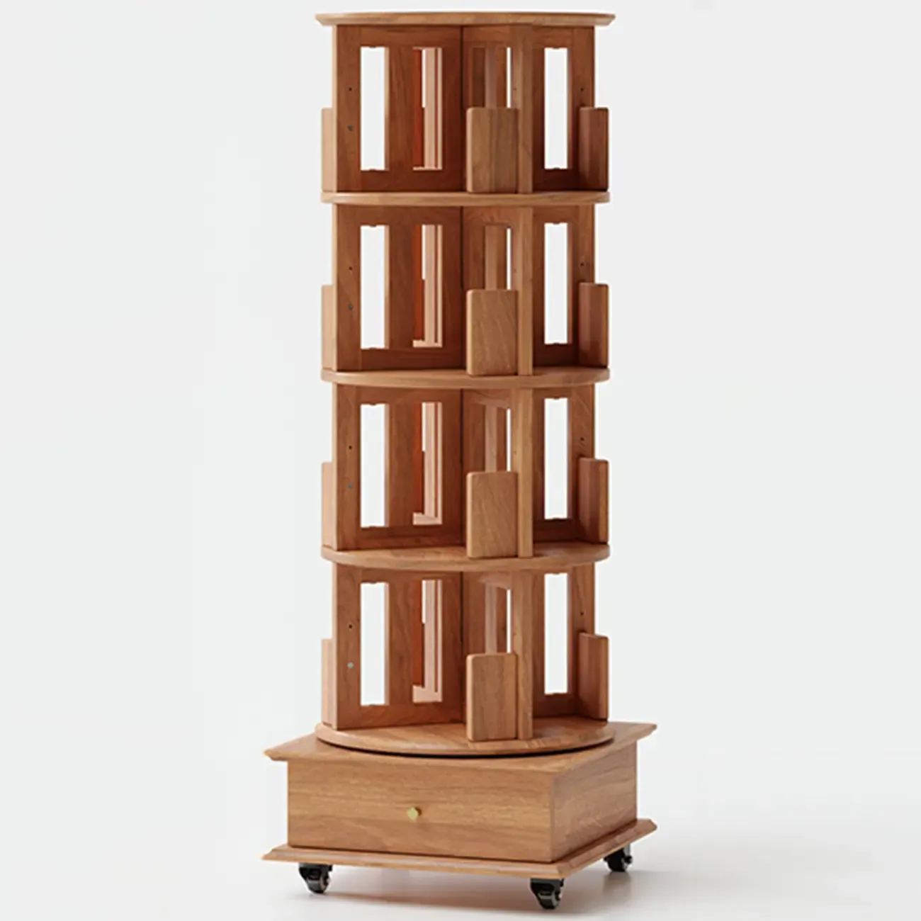 Narrow Vertical Adjustable 360° Rotating Wooden Bookcase Image - 27