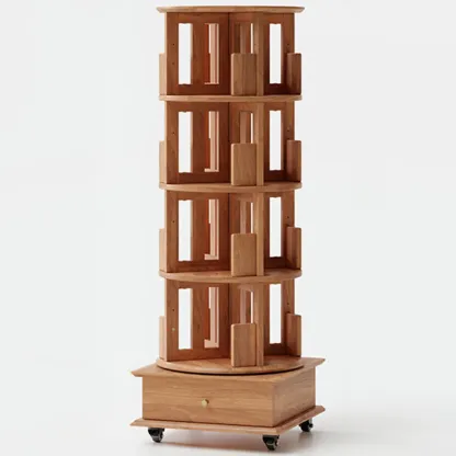Narrow Vertical Adjustable 360° Rotating Wooden Bookcase Image - 27