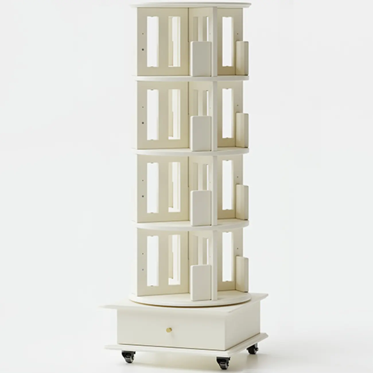 Narrow Vertical Adjustable 360° Rotating Wooden Bookcase Image - 28 | homeyfad