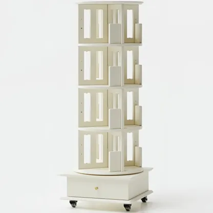 Narrow Vertical Adjustable 360° Rotating Wooden Bookcase Image - 28