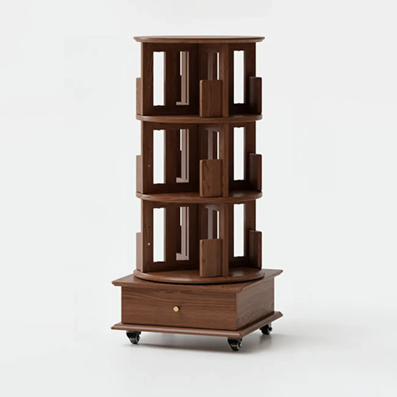 Narrow Vertical Adjustable 360° Rotating Wooden Bookcase Image - 29